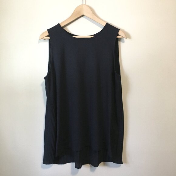 Dark Navy Blue Accordion Pleated Back Rayon Tank Top - Picture 2 of 13